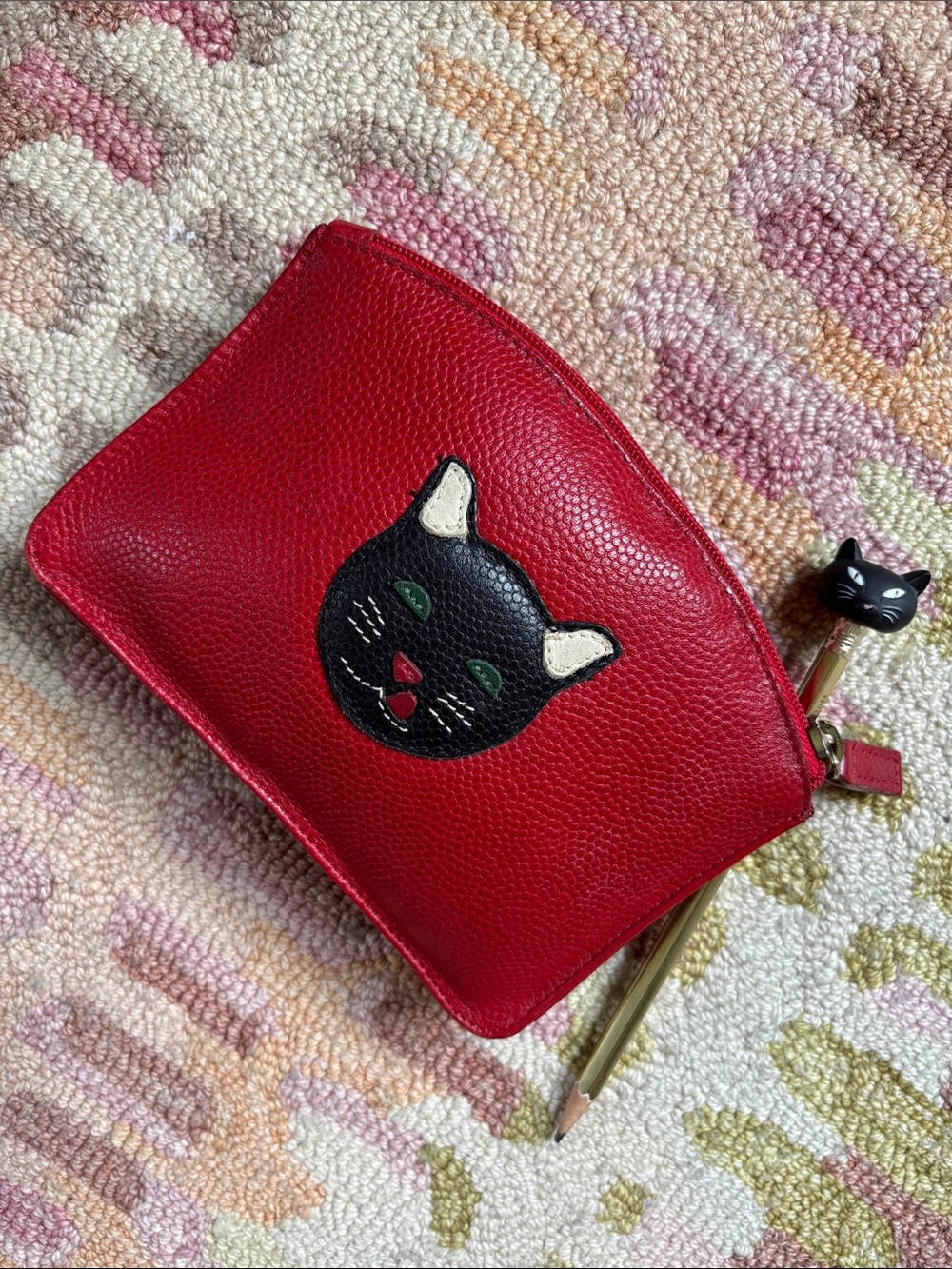J.P. Ourse & CIE Black Motif Cat Face Green Eyes Mini purse EUC Made in Bolivia